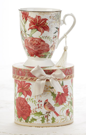 Poinsettia Porcelain Tall Mug in Gift Box