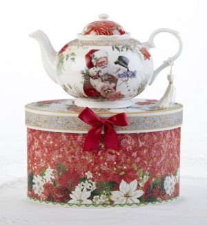 9.5 x 5.6" Porcelain Tea Pot, Santa