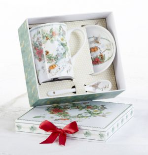 Mug-Coaster-Spoon Set, Chr Wreath