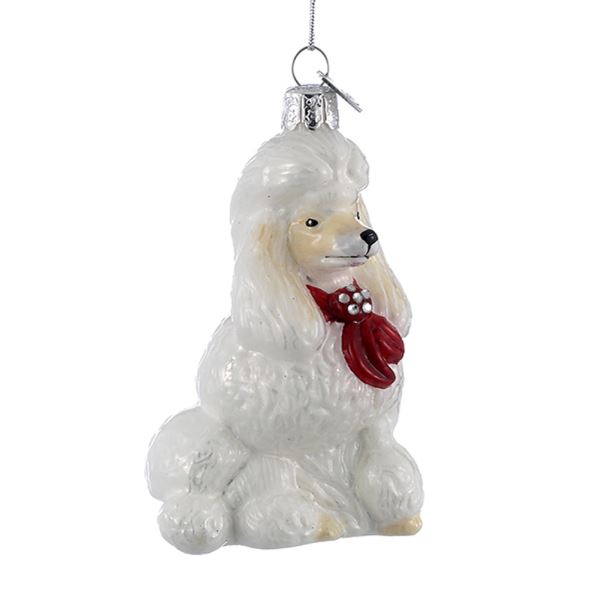 White Poodle Glass Ornament