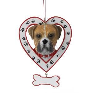 Boxer in Heart with Bone Ornament