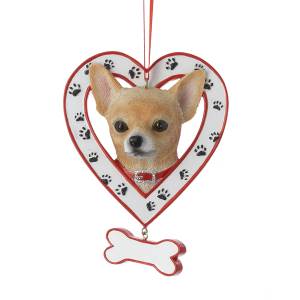 Chihuahua in Heart with Bone Ornament