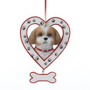 Shih Tzu in Heart with Bone Ornament