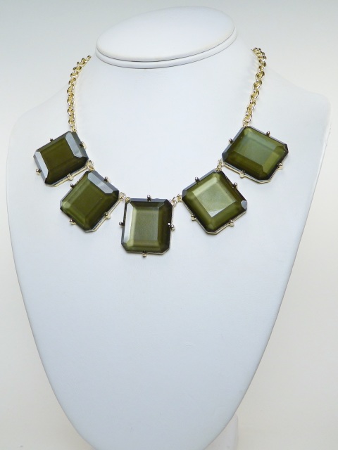 16"-18" Gold Necklace Set with Olive Green Stones