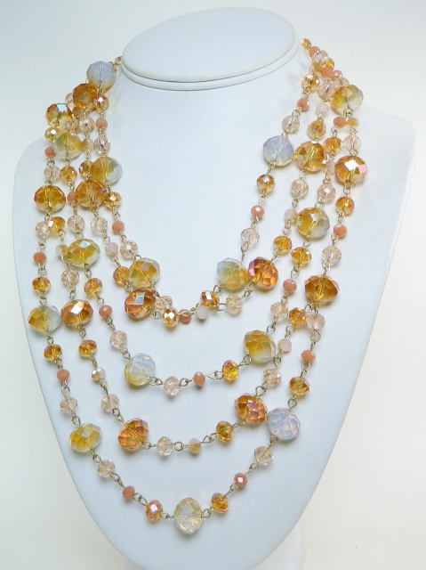 16"-18" Gold Necklace Set with Orange/Amber Crystals