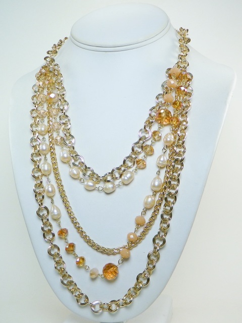 16"-18" Gold Chain Necklace Set with Yellow Crystals and Pearls